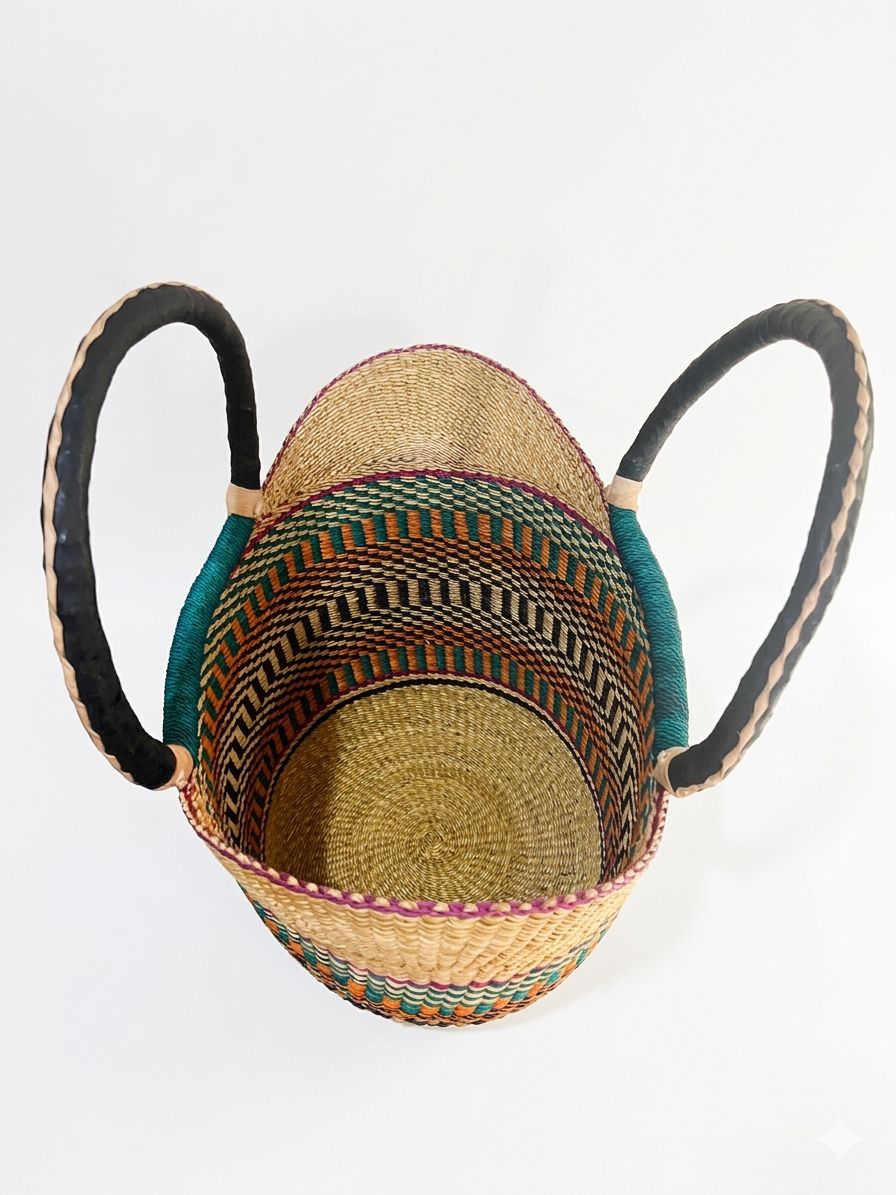 Savanna Emerald Bolga Basket β Handwoven Market Basket from Ghana π¬π