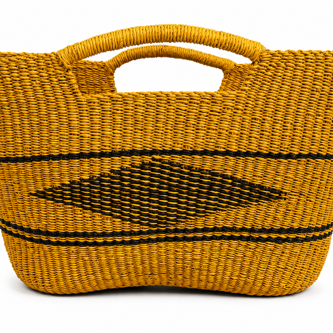 Handwoven African Market Tote – Mustard Yellow Basket Bag