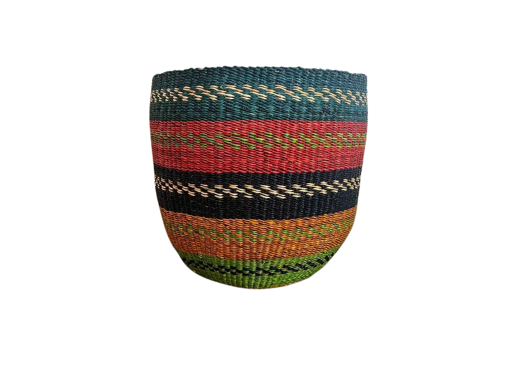 Handwoven Bolga Basket Planter – African Flower Pot Cover