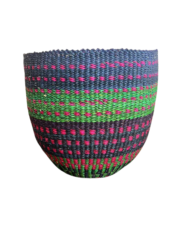 Midnight Bloom – Handwoven Bolga Basket Planter