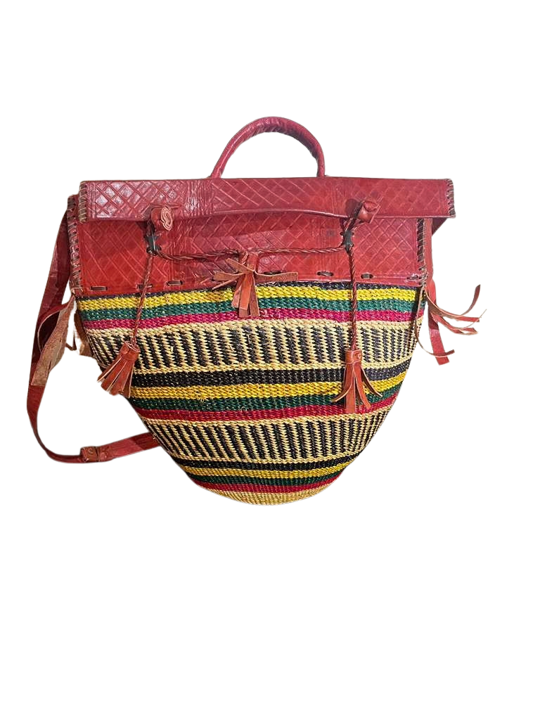 Kumasi Market – Handwoven Bolga Leather Market Bag