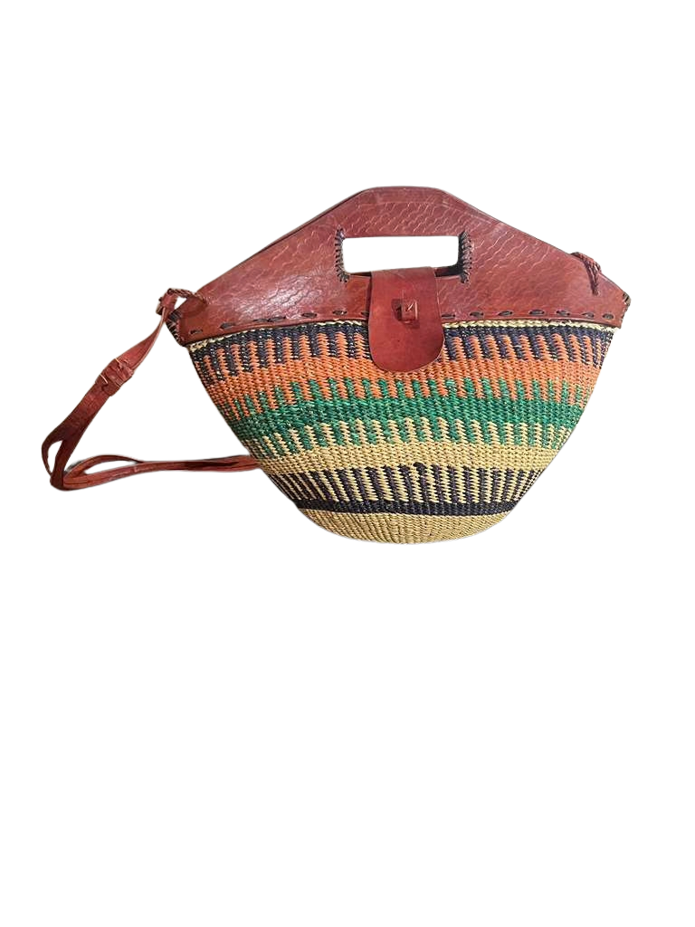 Savannah Trader – Handwoven Bolga Leather Crossbody Bag