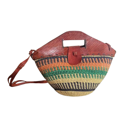 Savannah Trader – Handwoven Bolga Leather Crossbody Bag