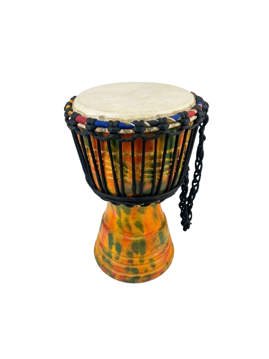 Hand-Carved African Djembe Drum – Kente Style Finish