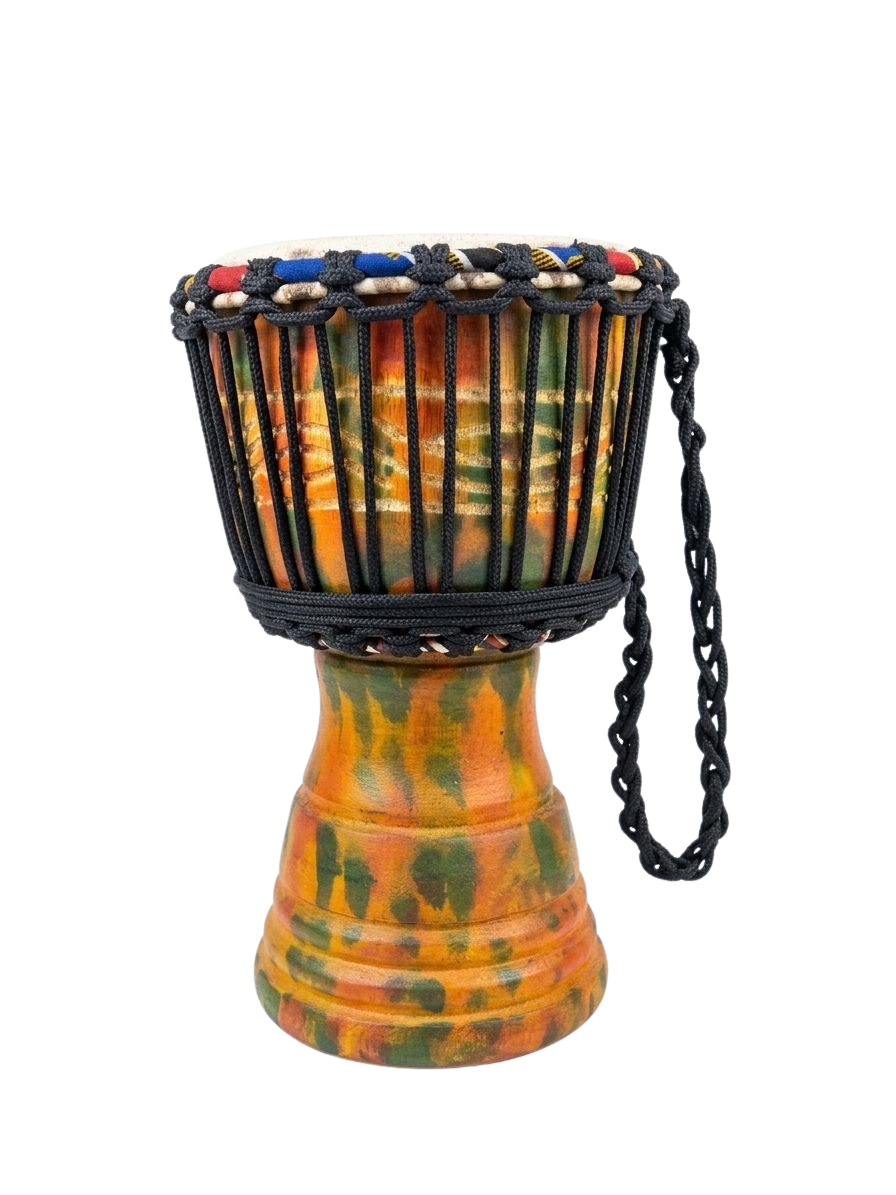 Hand-Carved African Djembe Drum – Kente Style Finish