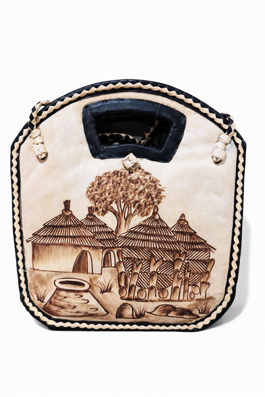 Handwoven Round African Purse – Leather Handle