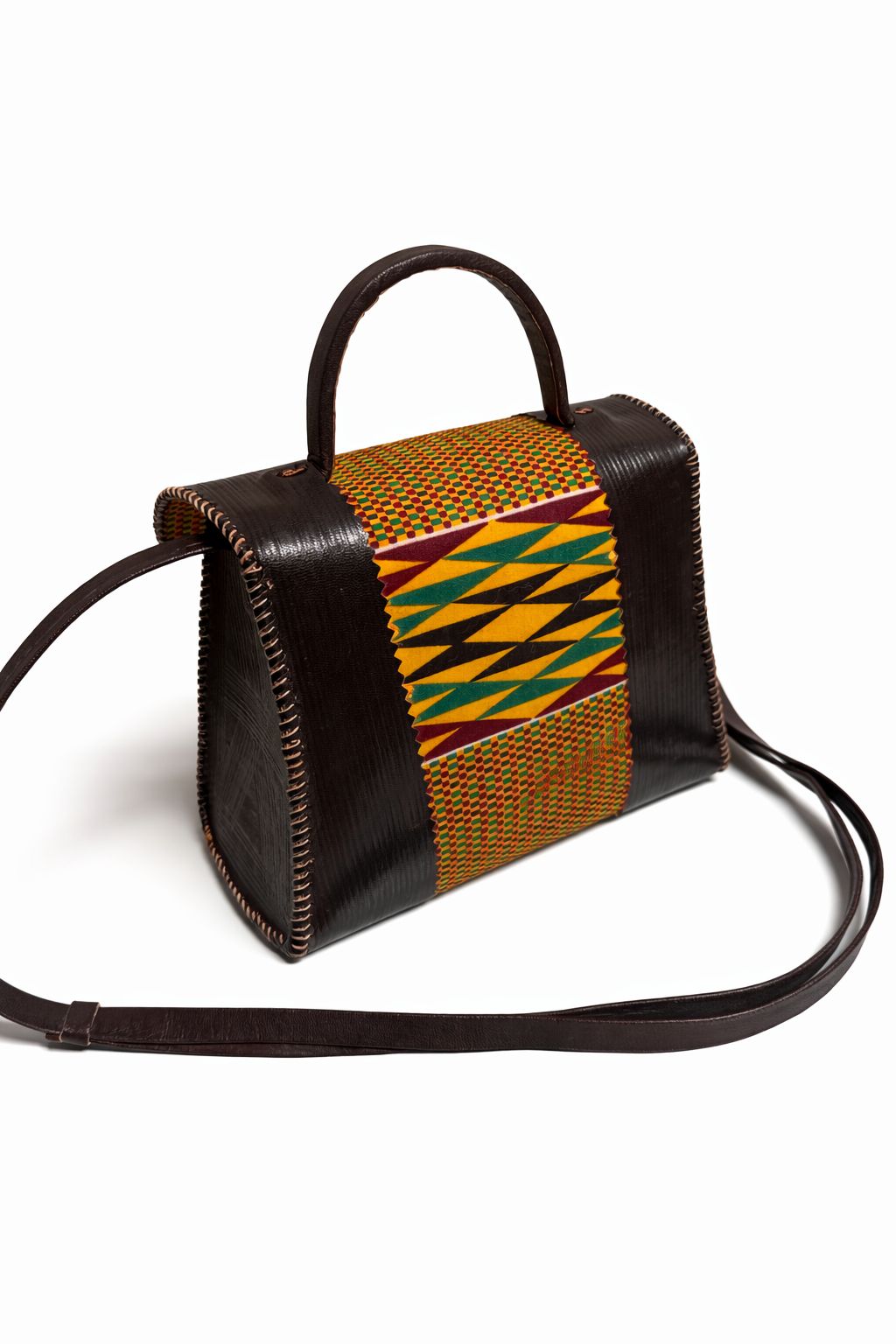 Andmade Leather Kente Handbag