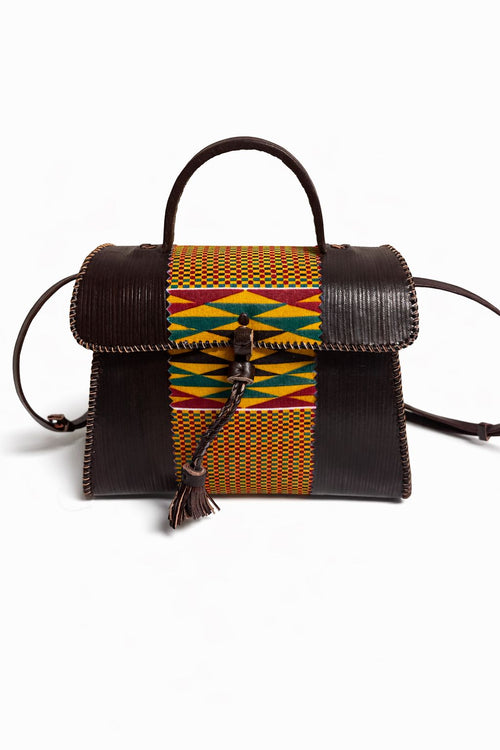 Andmade Leather Kente Handbag