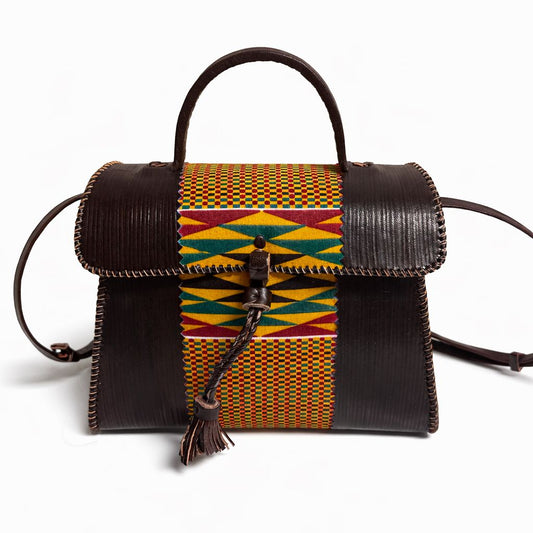 Handmade Leather Kente Handbag
