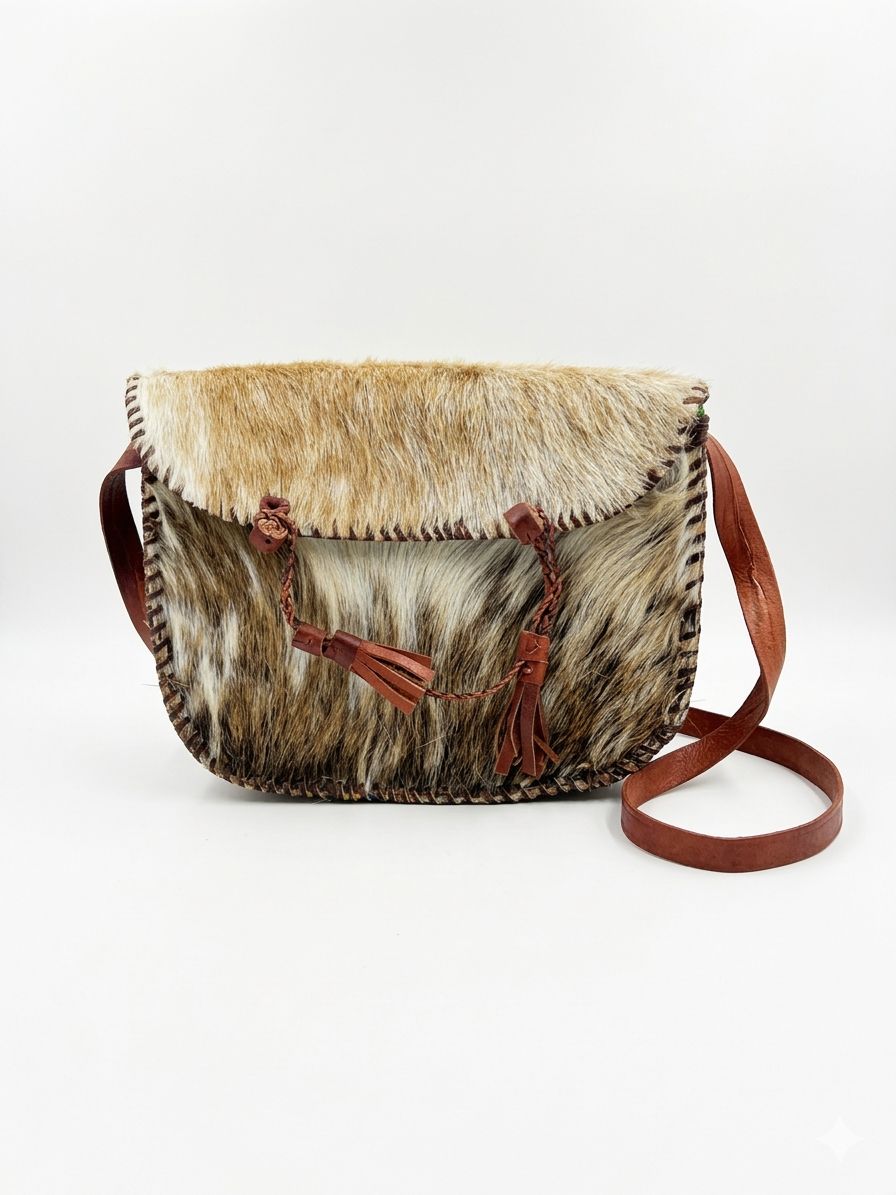 Golden Savanna – Goat Skin Fur & Leather Crossbody Bag