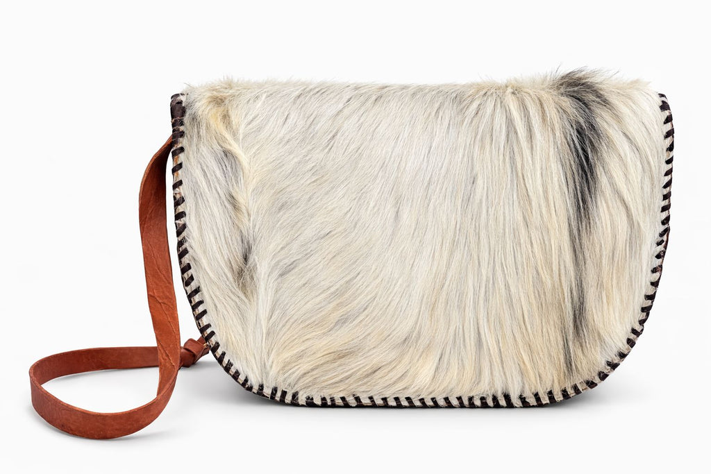 Ivory Savanna – Goat Skin Fur & Leather Crossbody Bag