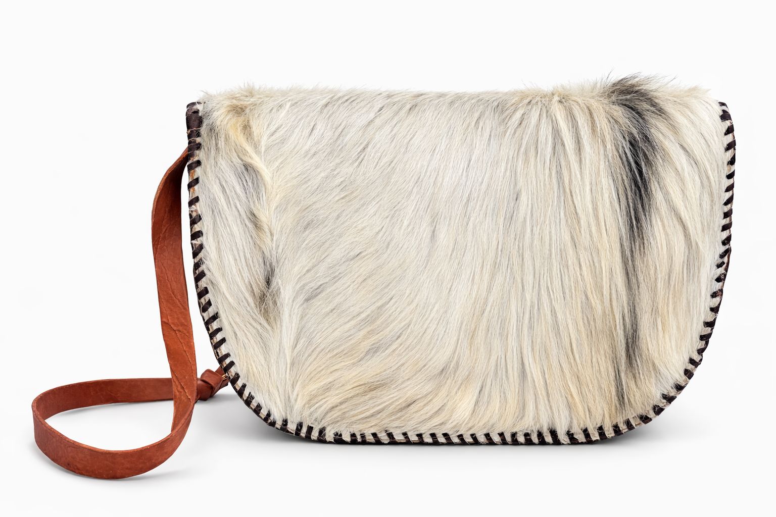 Ivory Savanna – Goat Skin Fur & Leather Crossbody Bag