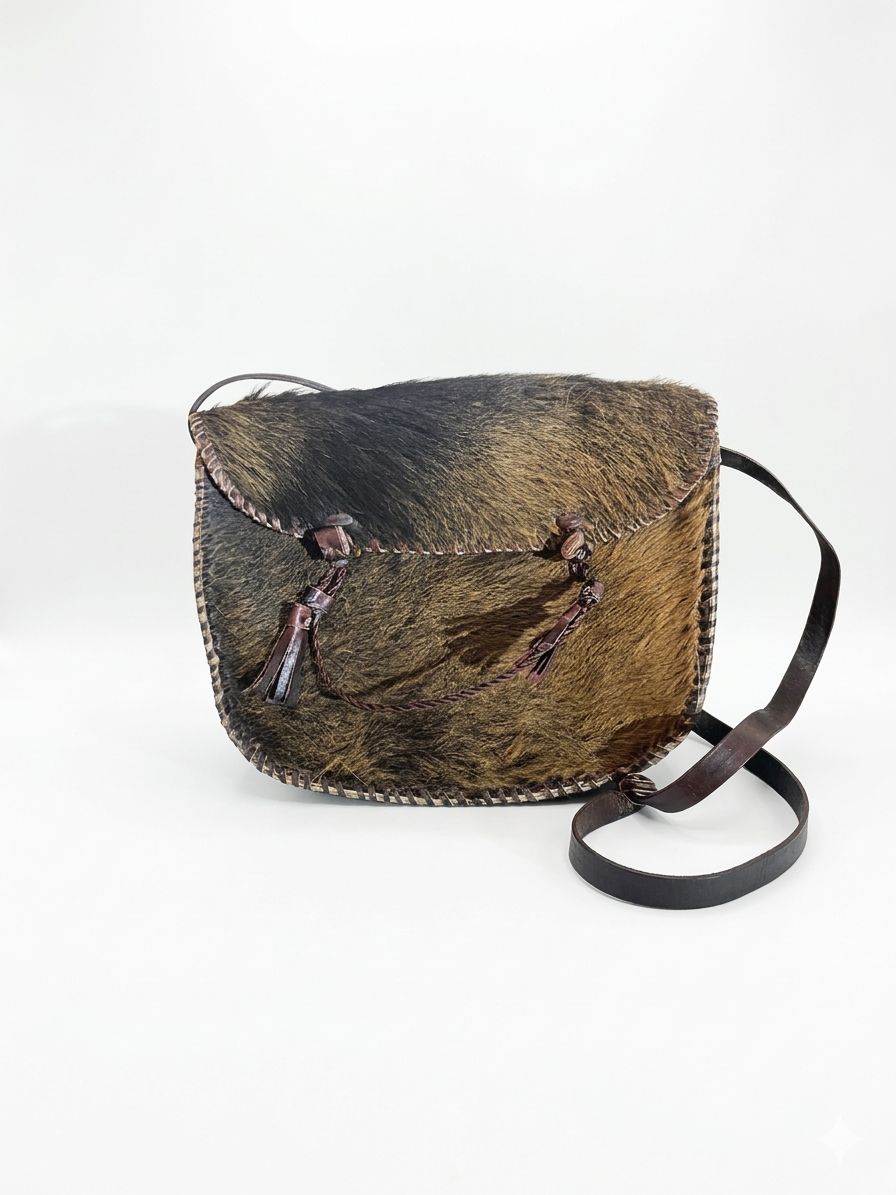 Golden Midnight – Goat Skin Fur & Leather Crossbody Bag