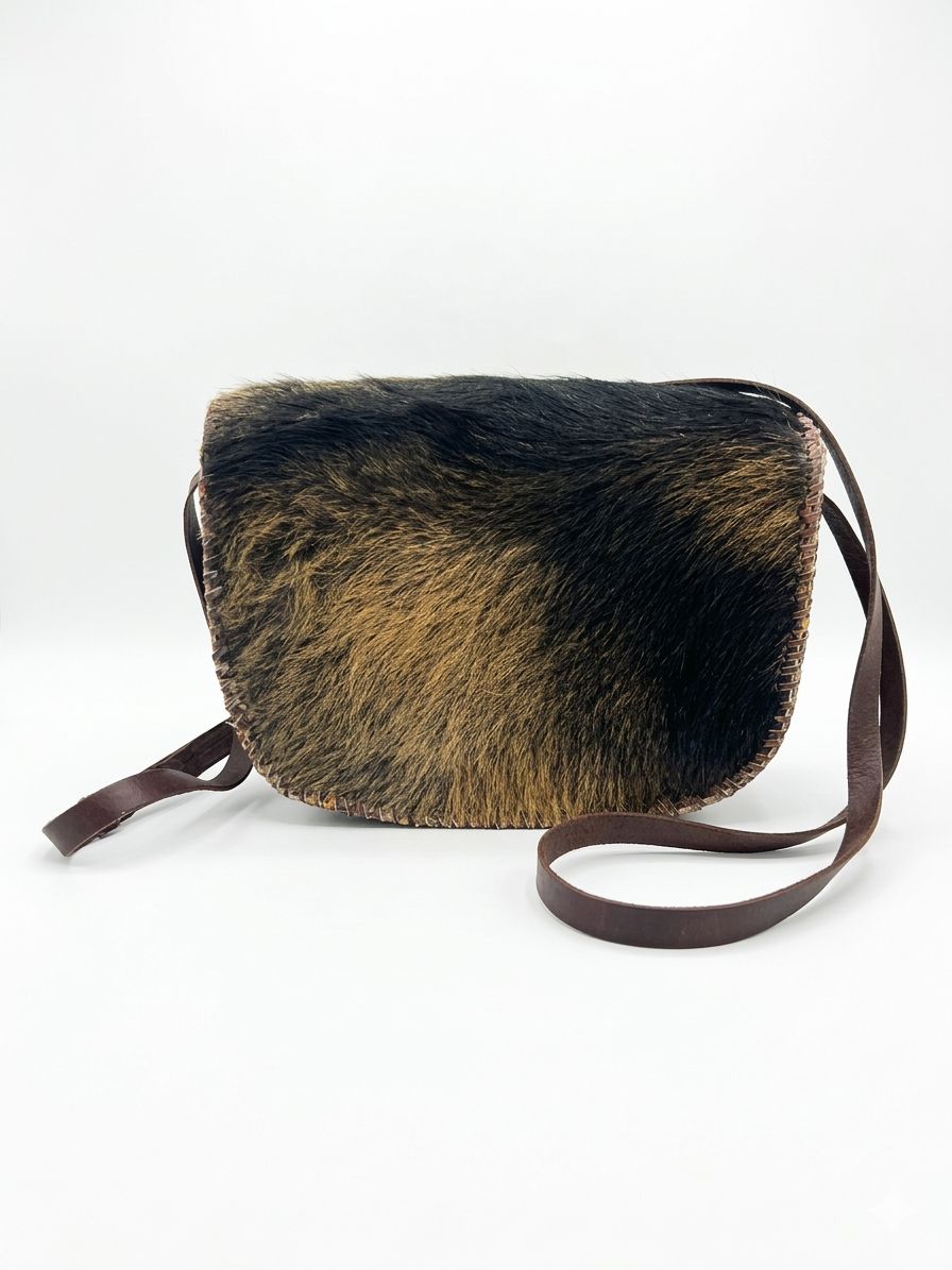 Golden Midnight – Goat Skin Fur & Leather Crossbody Bag