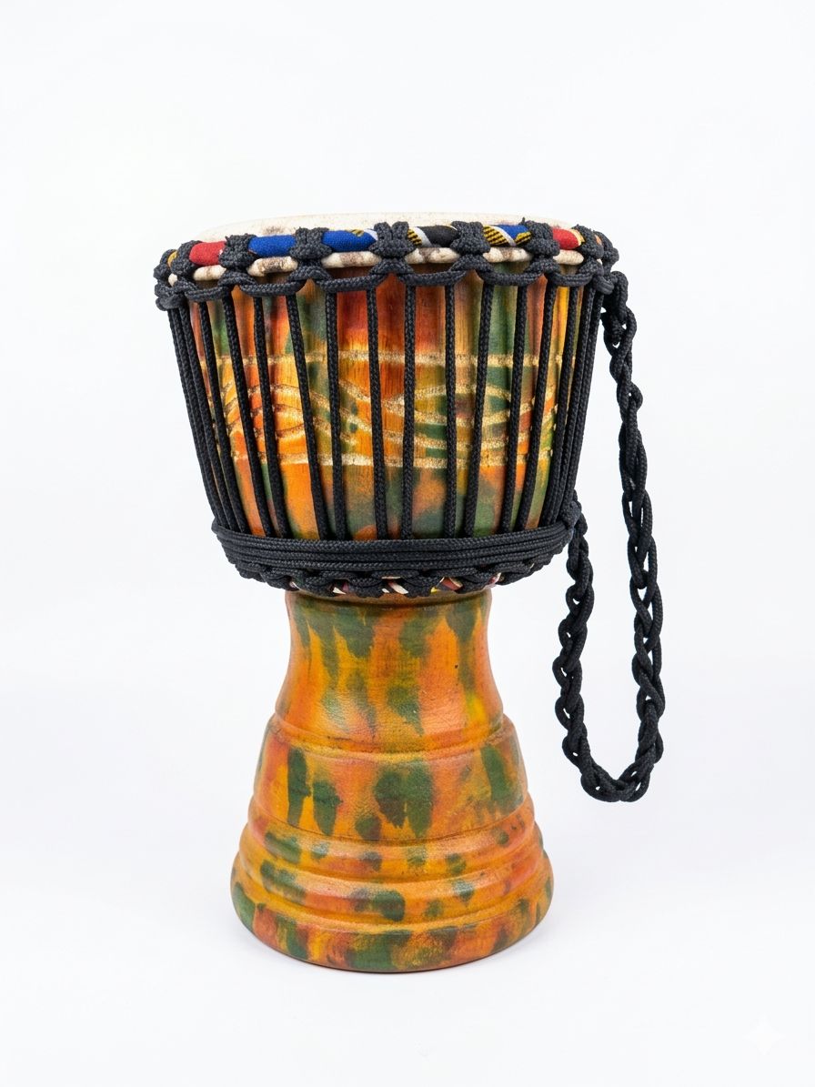 Hand-Carved African Djembe Drum – Kente Style Finish