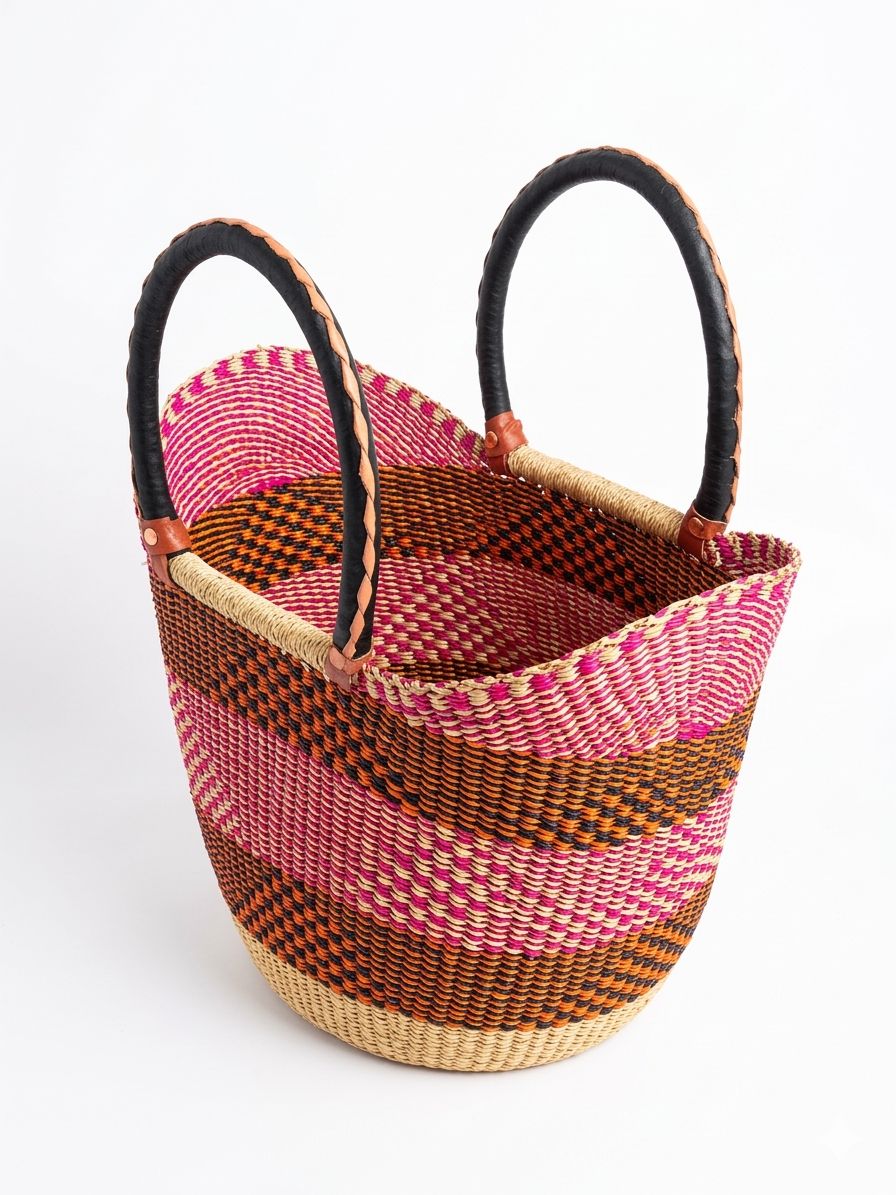 Sunset Kente Bolga Basket – Handwoven Market Basket from Ghana 🇬🇭
