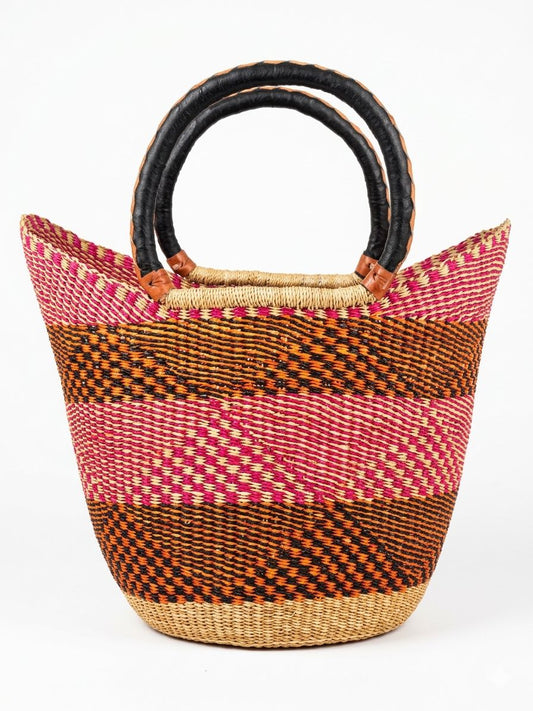 Sunset Kente Bolga Basket – Handwoven Market Basket from Ghana 🇬🇭