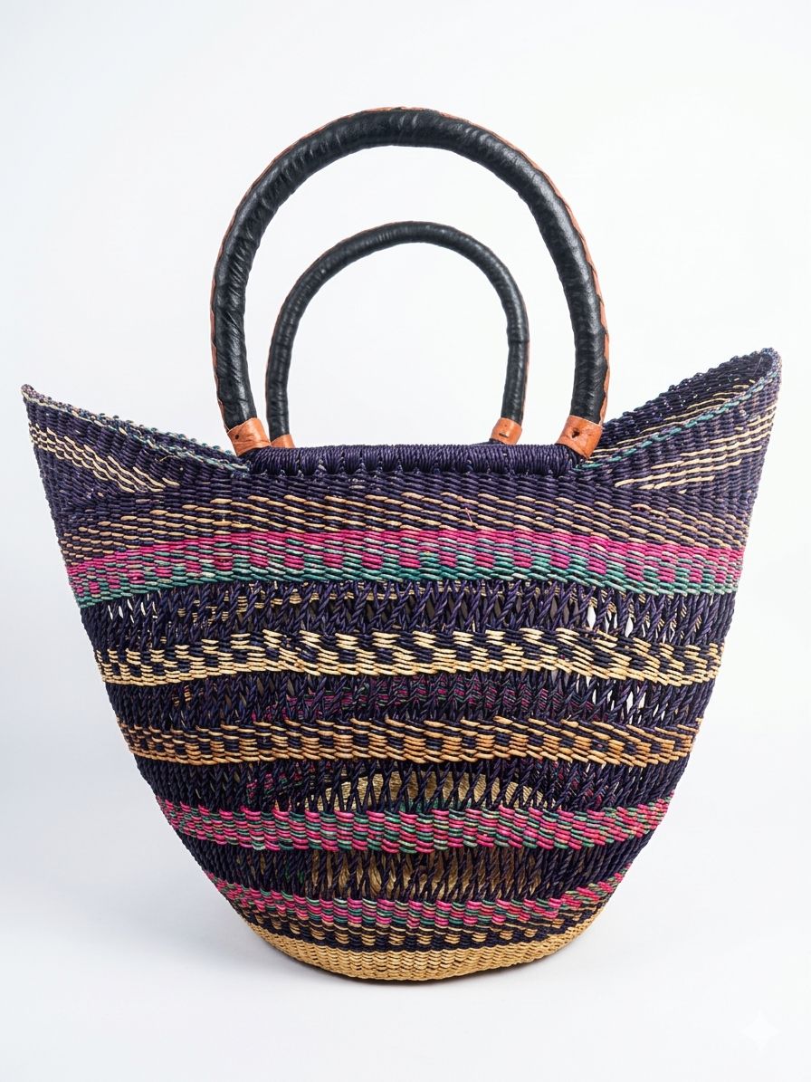 Midnight Savannah Bolga Basket – Handwoven Market Basket from Ghana 🇬🇭