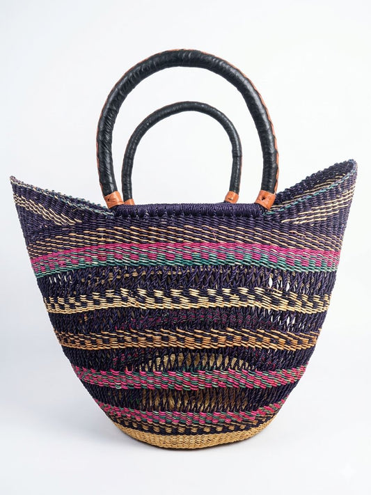 Midnight Savannah Bolga Basket – Handwoven Market Basket from Ghana 🇬🇭
