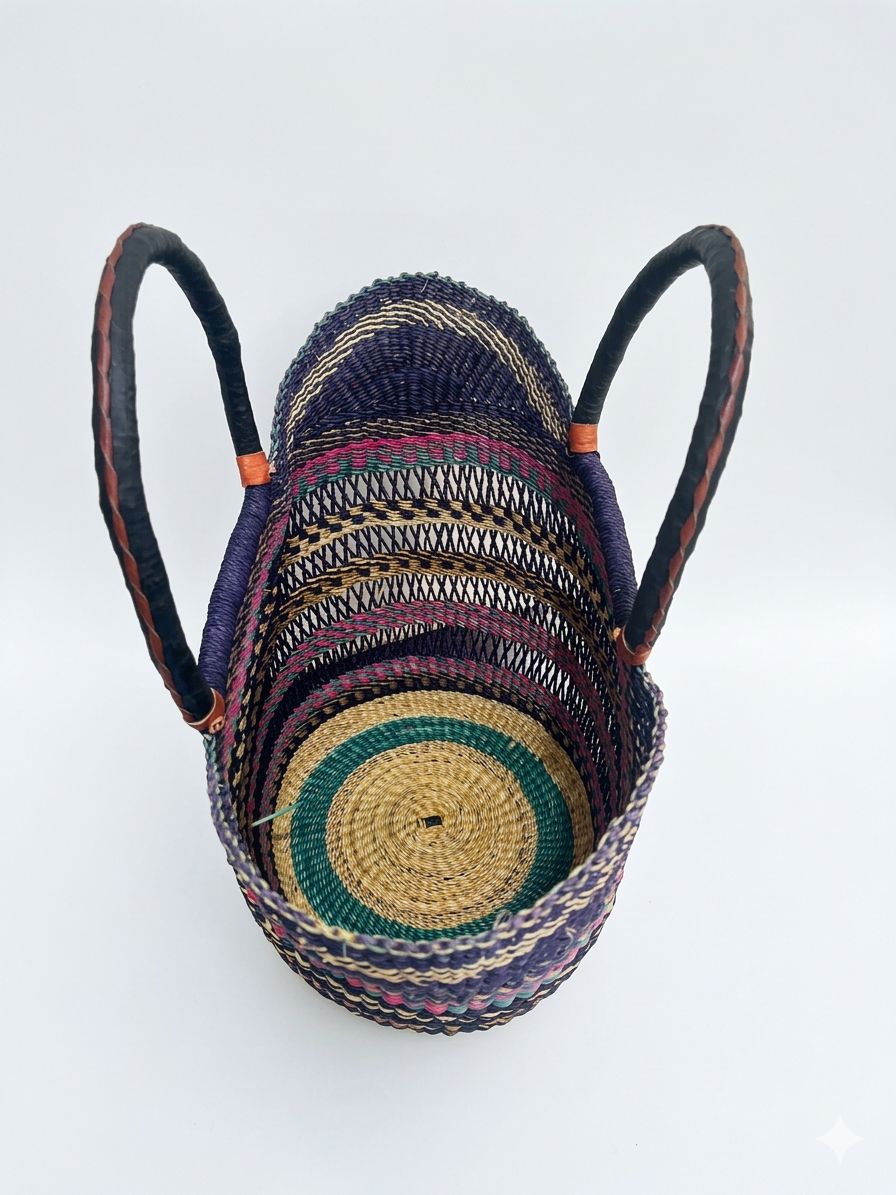 Midnight Savannah Bolga Basket – Handwoven Market Basket from Ghana 🇬🇭