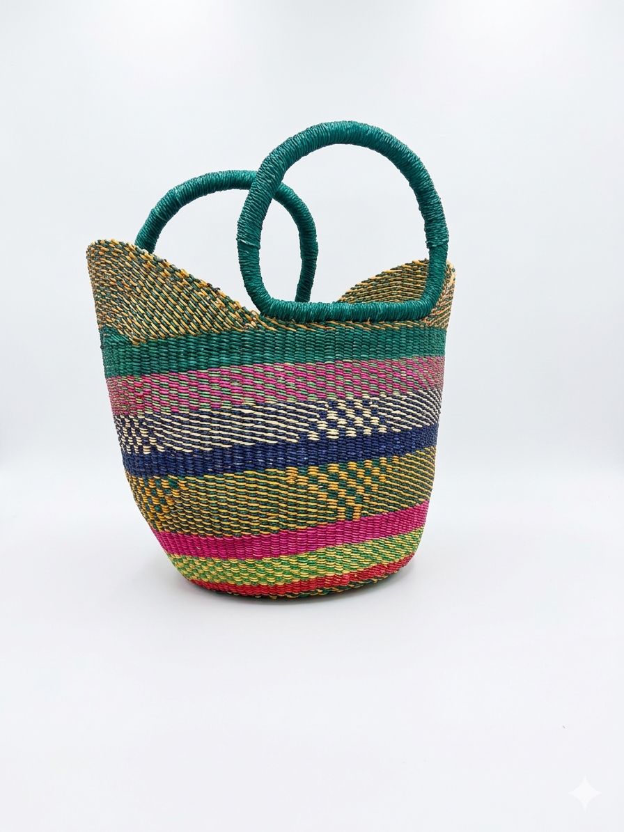 Savanna Stripe Bolga Basket – Handwoven Basket from Ghana 🇬🇭