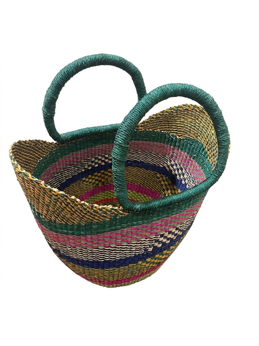 Savanna Stripe Bolga Basket – Handwoven Basket from Ghana 🇬🇭
